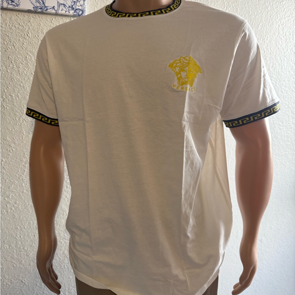 Versace White T-Shirt with Yellow Medusa Logo